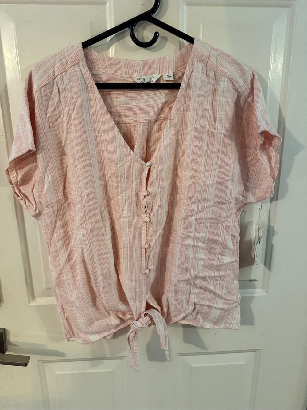 AFF Light Pink Striped Tie-Hem Crop Top